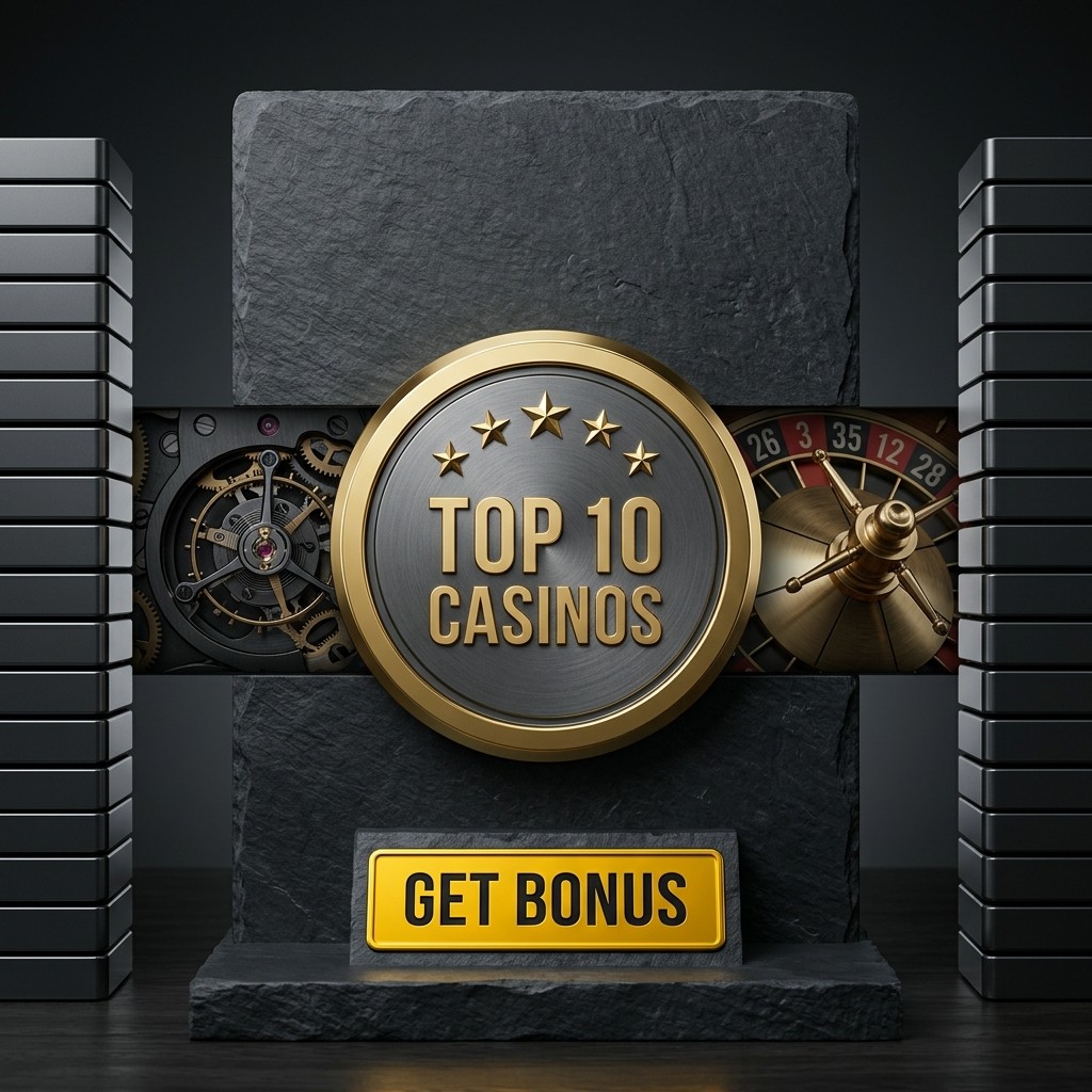 Nibetroo Steam: a Top 10 Casinos medallion on a stone plinth with a Get Bonus sign, roulette wheel and clockwork.